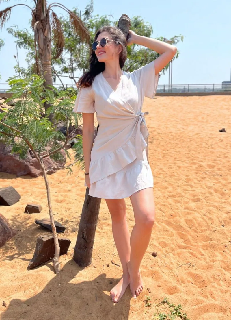 Short Sleeve Summer Linen Wrap Dress - Image 3