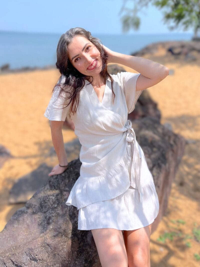 Short Sleeve Summer Linen Wrap Dress - Image 2