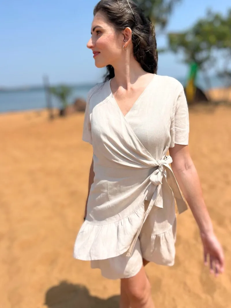 Short Sleeve Summer Linen Wrap Dress - Image 4