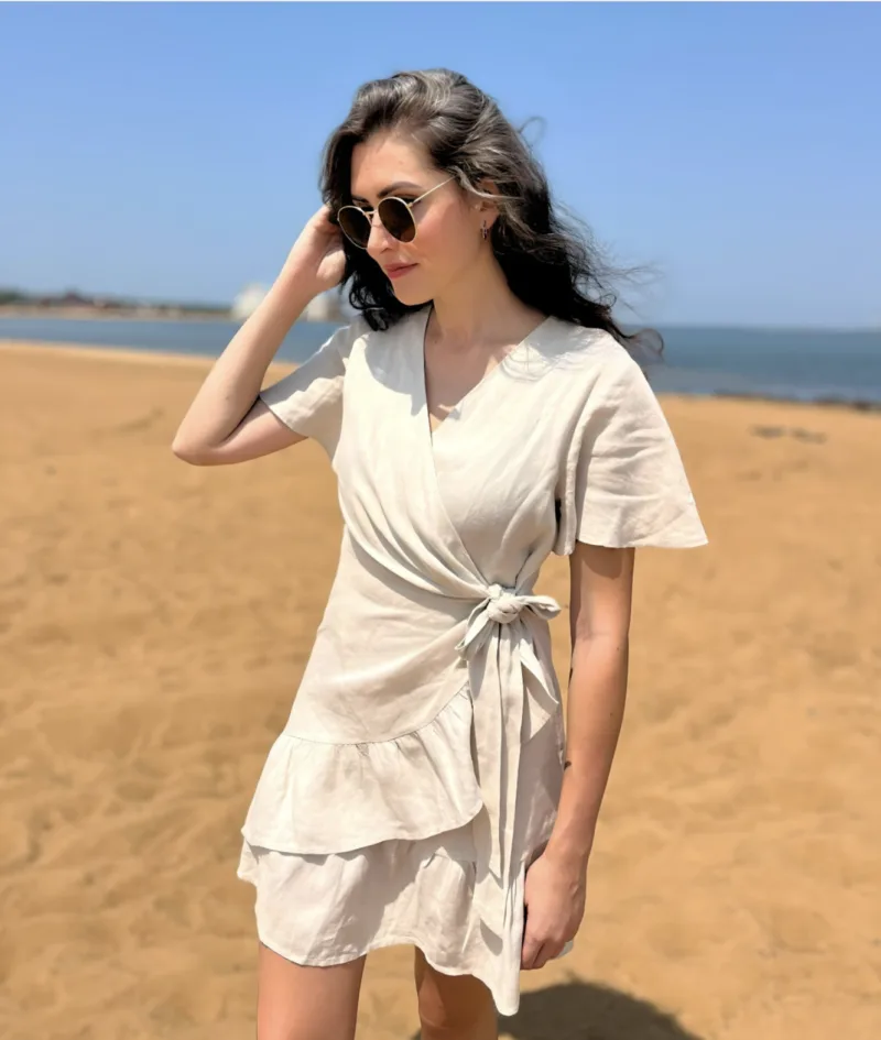 Short Sleeve Summer Linen Wrap Dress - Image 7