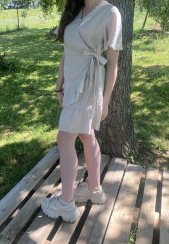 Short Sleeve Summer Linen Wrap Dress photo review